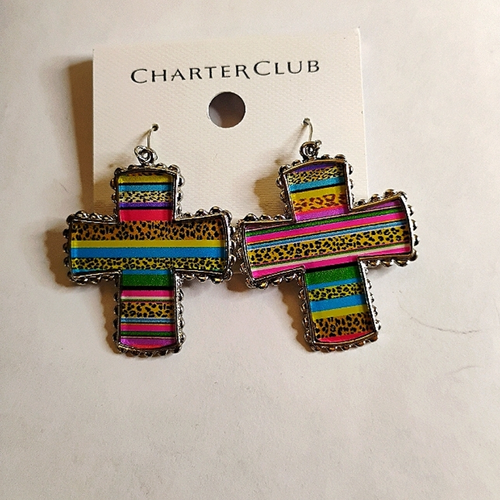 New Charter Club South West Multi Color Silver Cross Earrings 16$